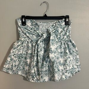 SHEIN White and Green Floral Top